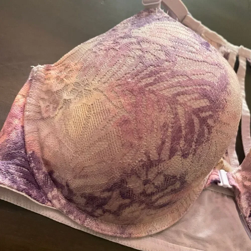 Victoria's Secret PINK 36DD Lightly Lined Front Closure Bra Tye Dye Purple Pink